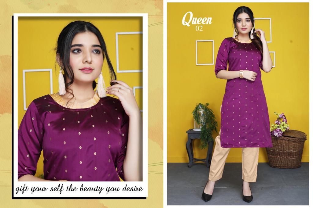 Queen 01 Fancy Daily Casual Wear Silk Kurti With Bottom Collection